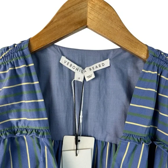 NWT Veronica Beard Teagan Stripe Ruched V-Neck Midi Dress Blue Size 6 Side Slit - Picture 6 of 16